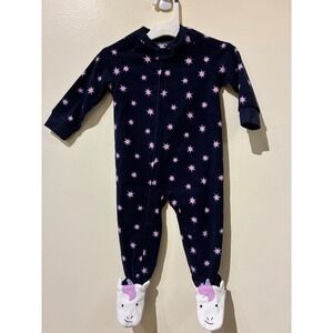NWOT Carters 12M Navy Blue Fleece Unicorn Footed Pajamas